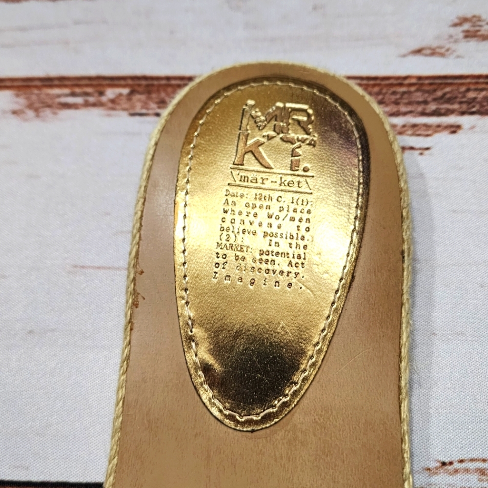MRKT open-toe casual espadrille sandals black white striped fabric jute sole 9 - Picture 4 of 8